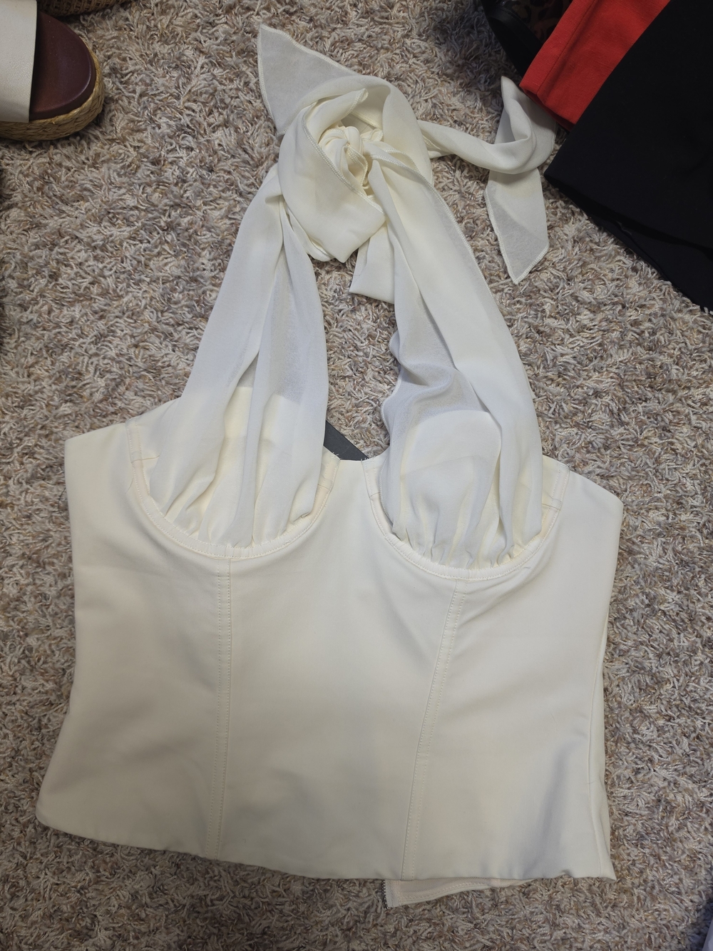 White Fox Boutique Cream Halter Tie-Back Bustier Top
